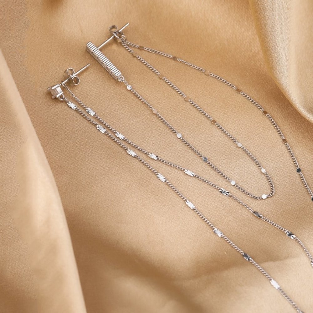 *NEW 925 Sterling Silver Diamond Chain Earrings - Picture 7 of 10